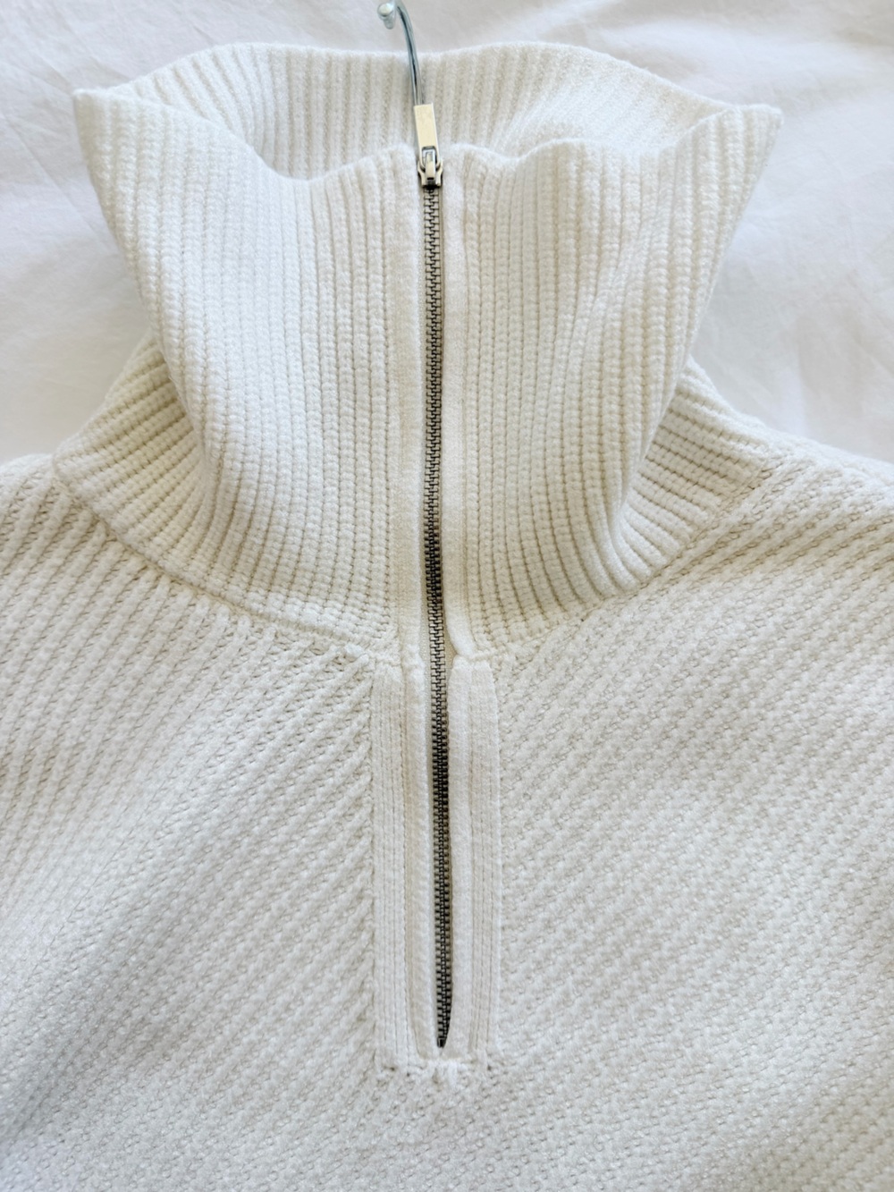 Mango White Quarter Zip Crewneck Sweater with Black Stripes - Picture 12 of 16